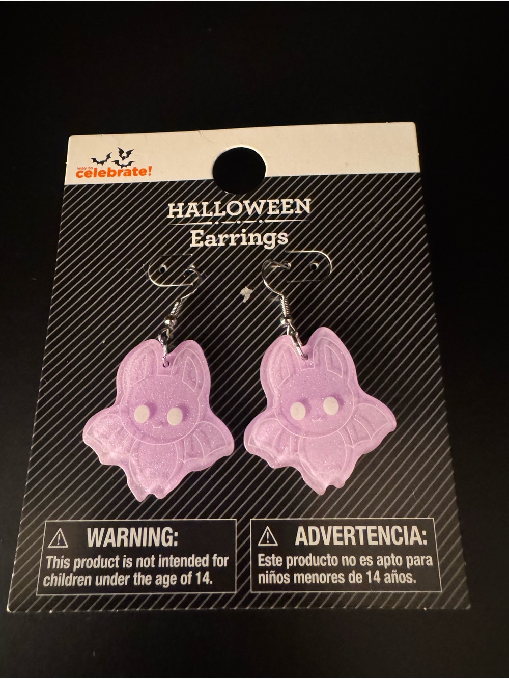 Walmart Halloween Purple & White Bat Earrings